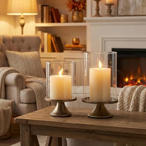 Set of 2 Hurricane Candle Holder Set with Glass Dome & Iron Base - Image 6