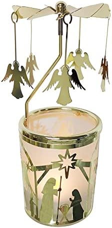 kingnero Carousel Candle Tea Light Holder Rotary Candle Holder Spinning Candleholder Metal Windmill Candlestick for Home Decor (Gold Angel) by kingnero