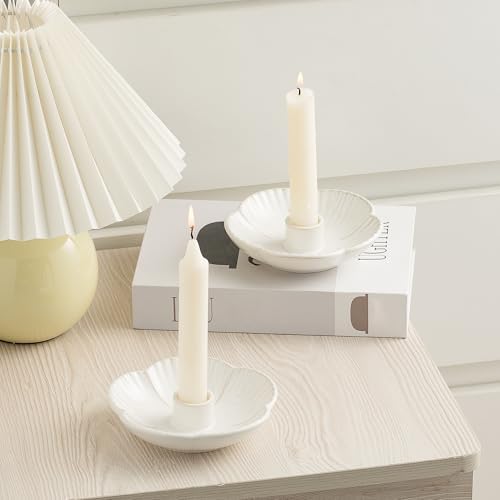Ceramic Taper Candle Holder, 4.72 in Polished Round Base Tray - Image 2