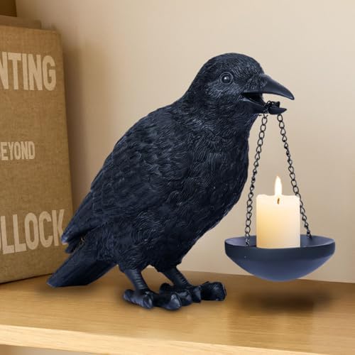 Dlfghos Gothic Home Decor Raven Lamp Tealight Candle Holder Halloween Decorations Indoor Fake Crow Light Holder Resin Black Bird Statue for Living Room Fireplace Entrance Holiday Spooky Ornaments by Dlfghos