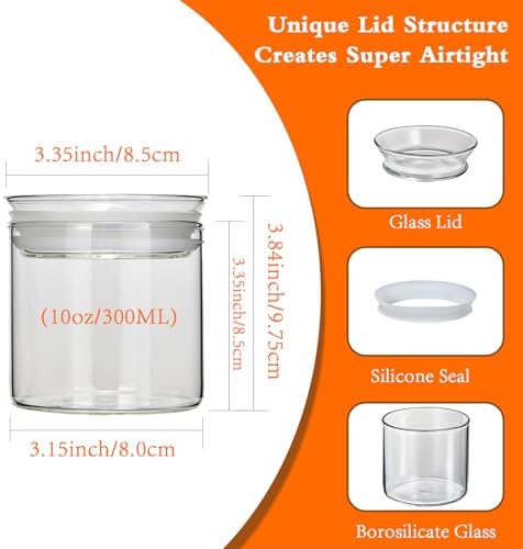 ZENS 10oz Glass Jars with Airtight Lid, 4 Pack Glass Kitchen Canisters Set for Spice, Loose Tea, Small Clear Glass Storage Jars with Labels for Herbs, Sugar - Image 4