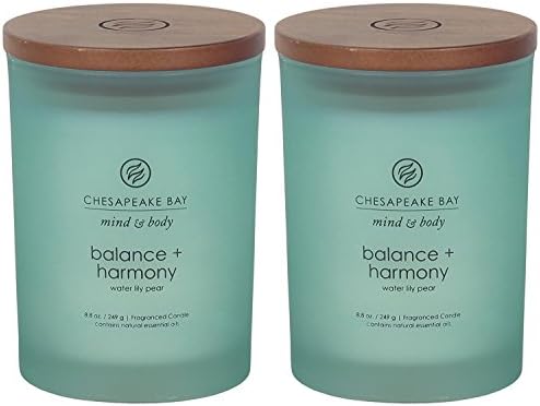 Chesapeake Bay Balance + Harmony Scented Candles Water Lily Pear Fragrance Medium Size Natural Soy Wax 50 Hours Burn Time Pack of 2 by ChesapeakeBayFragrance