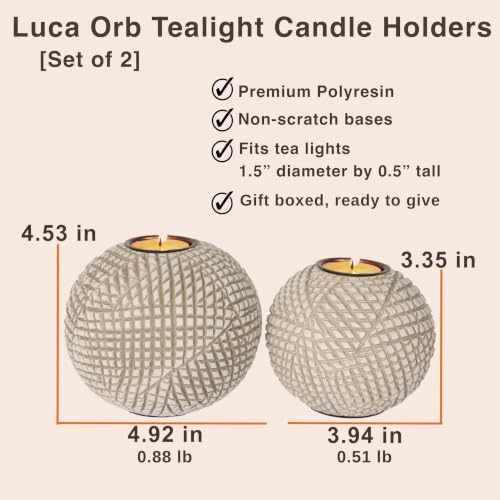 Luca Beige Orb Tea Light Candle Holders, Gift Boxed Set of 2 - Image 3