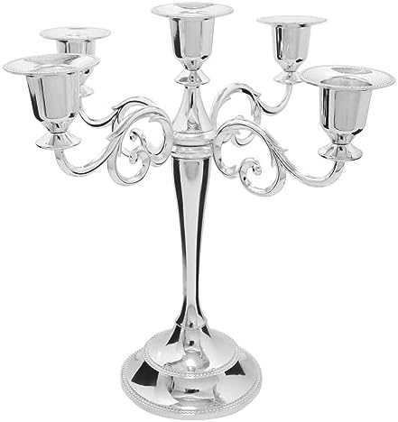 5-Arm Metal Candelabra Candle Holder Table Centerpiece, Silver by Viscacha
