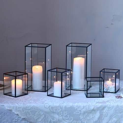 Phosphor 6 PCS Glass Hurricane Candle Holder, Black Glass Candle Holder for Wedding Party Christmas Or Home Decor - Image 5