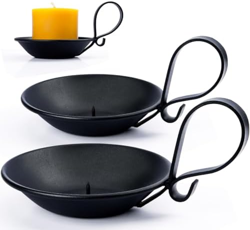 2-Pack Matte Black Iron Pillar Holders, Handle & Safety Spike by Aglary