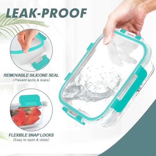 KOMUEE 30 oz 5 Pack Glass Meal Prep Containers with Lids, Green - Image 3