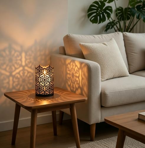 Hosley 7 Inch High Cut Bronze LED Votive Tealight Holder Lantern Intricate Floral Design for Timeless Elegance and Cozy Illumination in Stylish Home D cor Elevate Your Ambiance - Image 4