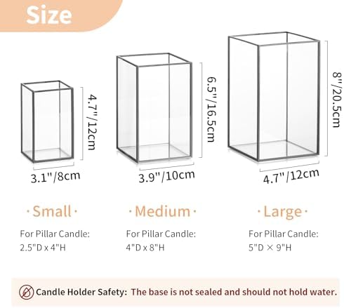 NUPTIO Glass Hurricane Candle Holder: 3 Pcs Black Lanterns Geometric Pillar Candles Holder Decorative Lantern Centerpiece for Outdoor & Indoor Halloween Holiday Fireplace Decor 8.1 & 6.5 & 4.7 inch - Image 3