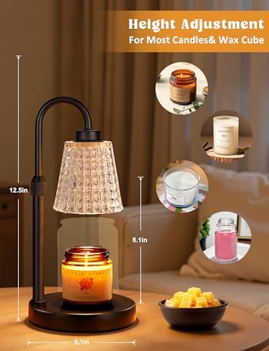 Innqoo Black Crystal Candle Warmer Lamp with Timer, Dimmable Candle Warmer for Jar Candles, Height Adjustable Wax Melts Warmer, Birthday Gifts for Women Mom, House Warming Gifts New Home Decor - Image 3