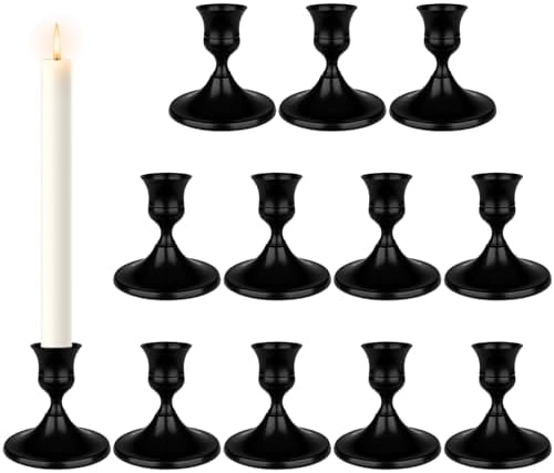 Black Candle Holder Taper Candle Holders, Set of 12 Candlestick Holders Decor for Home Decor, Metal Taper Candleholder for Fall Thanksgiving Halloween Christmas Table Fireplace Decor by DECKALY