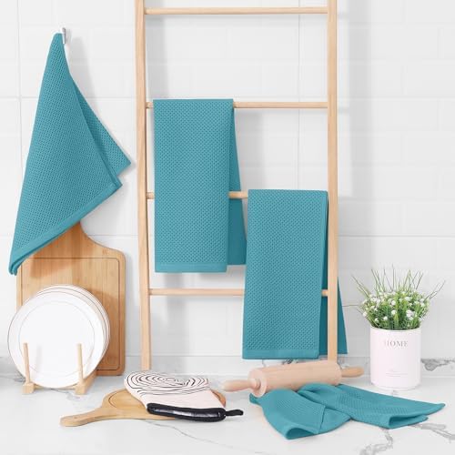 Homaxy 100% Cotton Waffle Weave Kitchen Dish Towels 4-Pack, Lake Blue - Image 6