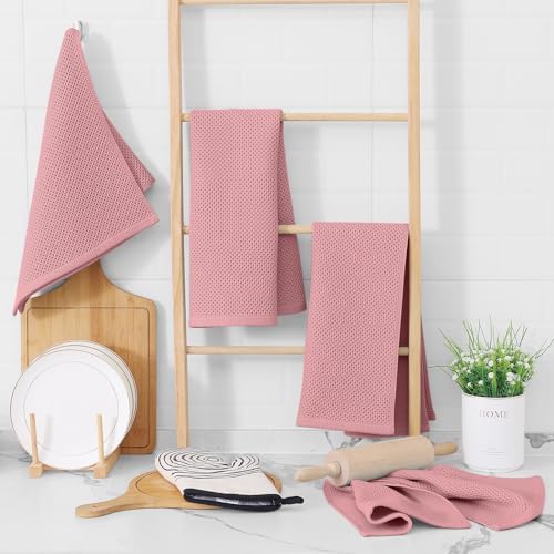Homaxy 100% Cotton Waffle Weave Kitchen Dish Towels 12-Pack, Dried Rose - Image 6