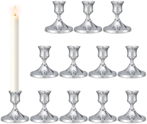 Candlestick Holders Taper Candle Holders, 12PCS Silver Candle Holder Set for Table Centerpiece, Vintage Candle Stand for Table Centerpieces, Home Decor,Weddings,Festival and Parties by DECKALY