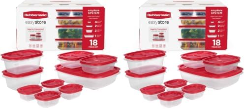 Rubbermaid EasyStore Large Containers, Set, Food Storage Containers with Lids, 18-Piece (Pack of 2) by Rubbermaid