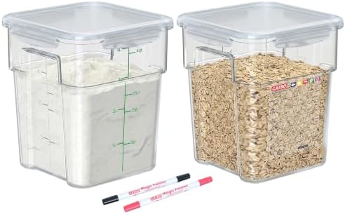 2 Pack 4 QT Airtight Commercial Food Storage Containers, Clear Food Storage Container with Built-In Labeling Area, Stackable for Coffee Beans, Sugar, Rice and Dry Goods, Tall Model by GATBO