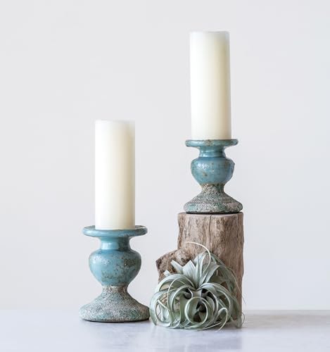 Creative Co-Op Large Distressed Blue Terracotta Pillar Candle Holder,5.5" W x 6.5" H (Pack of 6) - Image 3