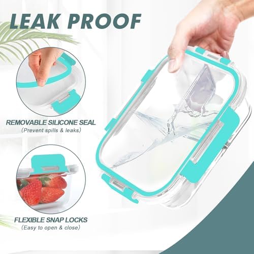 KOMUEE Glass Meal Prep Containers 3 Compartments, 5 Pack 36 oz, Green - Image 7