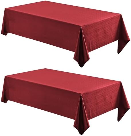 Veblandy 2 Pack Rectangle Tablecloth, 60x104 inch, Water Resistant Wrinkle Free Linen Textured Table Cloth Washable, Decorative Fabric Table Cover for Dining, Party and Camping, Red by Veblandy