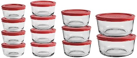 Anchor Hocking 26 Piece Glass Storage Containers with Lids (13 Glass Food Storage Containers & 13 Red SnugFit Lids) by AnchorHocking