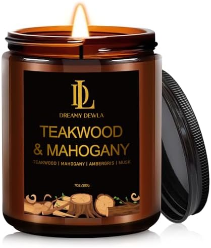 Teakwood & Mahogany Candles, Teakwood Mahogany Scented Candle, Natural Soy Candles for Home Scented, Long Lasting with 50 Hour Burn Time, Gifts for Men Women by DLDREAMYDEWLA