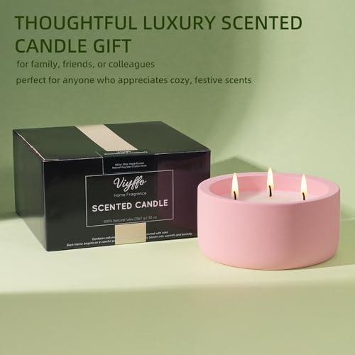Viyffo 20oz Large Fall Scented Candle - Rose & Jasmine, 3 Wick Non Toxic Soy Candle, Ivory Pink Ceramic Jar, Luxury Home Fragrance, Elegant Room Décor & Premium Birthday Gift - Image 6