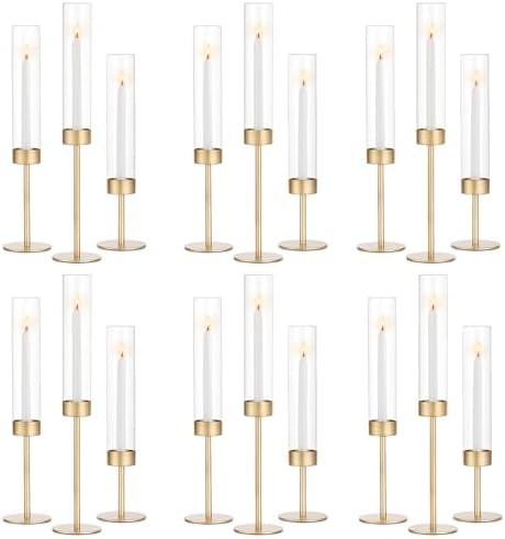 Romadedi Glass Hurricane Candle Holders for Candlestick, Gold, Set of 18 by ROMADEDI