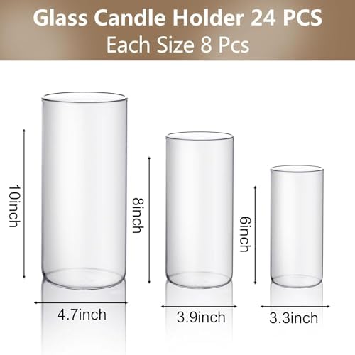 PHOSPHOR Hurricand Candle Holder 24 PCS, Glass Pillar Candle Holder, Clear Glass Cylinder Candleholder Glass Cylinder Vase for Centerpieces Wedding Party Decoration - Image 2