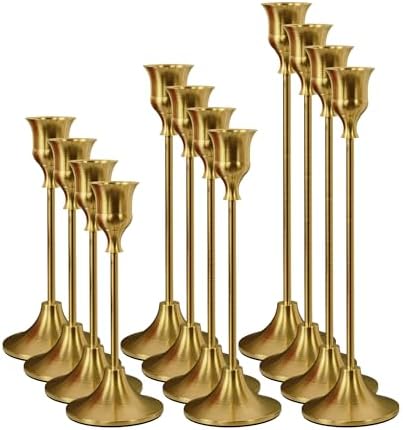 NLBTW 12 Pcs Brass Gold Candle Holder Bulks for Wedding Party Decor by NLBTW