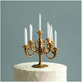 Mini Plastic Candle Holder Stand with 9Pcs Candelabra Taper Beautiful Vintage Candlestick Cake Topper Desk Ornament for Christmas Wedding Event Birthday Party Candelabra Gold Height 14cm by CheeseandU