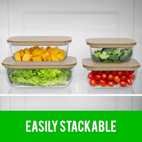 Verel Glass Food Storage Containers with Bamboo Lids (Assorted Sizes, 8 Pack) Eco Friendly Meal Prep Containers Airtight – Plastic Free, BPA Free - Image 6
