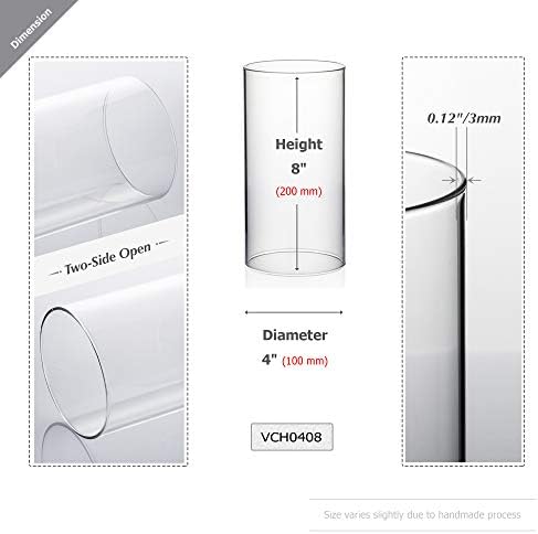 WGVI Hurricane Candle Holder Sleeve, Wide 4", Height 8", Clear Glass Cylinder Candleholder, Chimney Tube, Open Ended Candle Shade, 1 Piece - Image 2