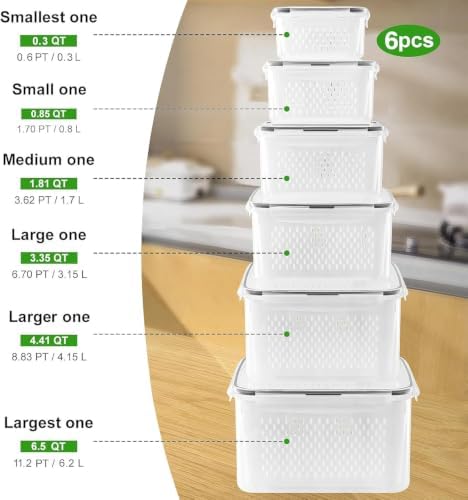 6 PCS Large Fruit storage Containers for Fridge ,Food Storage Containers - Image 2