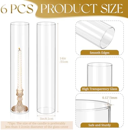 6 Pcs Hurricane Candle Holder Sleeve, H:14" D:3" Clear Glass - Image 2