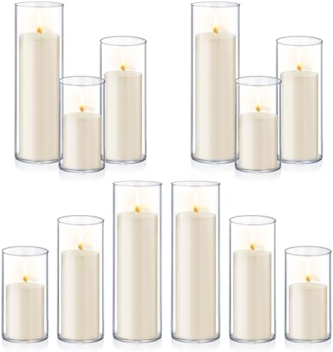 Homjoy 24 PCS Ivory White Pillar Candles with Glass Candle Holders Clear Hurricane Candle Holders Glass Cylinder Vases for Centerpieces Wedding Party, Event, Home Office (12 Candles+12 Candle Hoders) by Homjoy