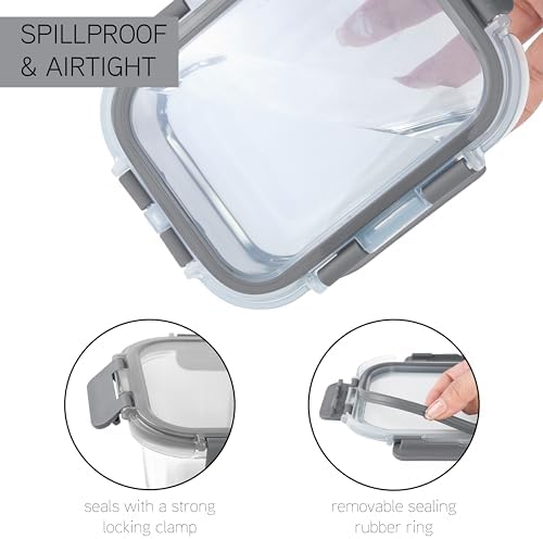 COOK WITH COLOR Premium 32-Pc. Borosilicate Glass Food Container Set with Dividers - 4 Rectangles, 8 Rounds, 4 Squares - Leakproof Lids - Meal Prep, Storage, Ombre Grey - Image 4