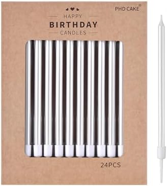 PHD CAKE Pearl White Long Thin Birthday Candles, Cake Candles, Birthday Parties, Wedding Decorations, Party Candles by PHDCAKE