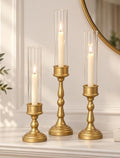Romadedi Glass Hurricane Candle Holder, Gold Candlestick Holders, Set of 3 by ROMADEDI