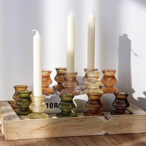 WDHODEC Glass Candlestick Holders 12PCS Taper Candle Holders for Table Centerpiece Vintage Colorful Candle Sticks for Wedding, Party and Birthday Table Decoration(Brown) - Image 5