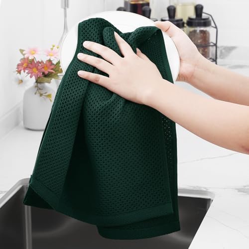 Homaxy 100% Cotton Waffle Weave Kitchen Dish Towels 12-Pack, Blackish Green - Image 4