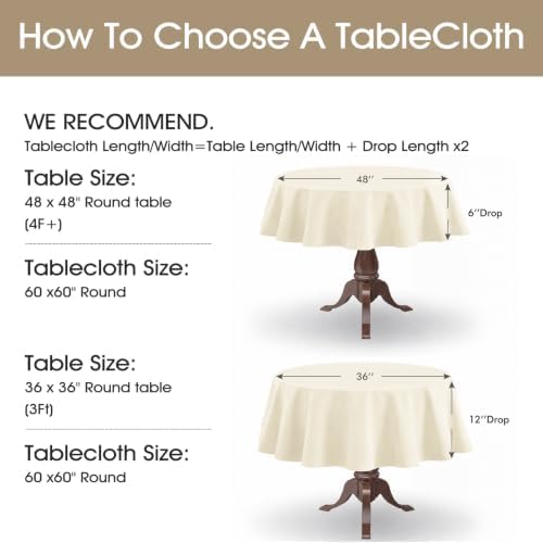 Veblandy Faux Linen Round Tablecloth 60 inch, Table Cloth Wrinkle Free Decorative Fabric Waterproof Table Cover for Dining/Party/Buffet/Wedding, Ivory - Image 5