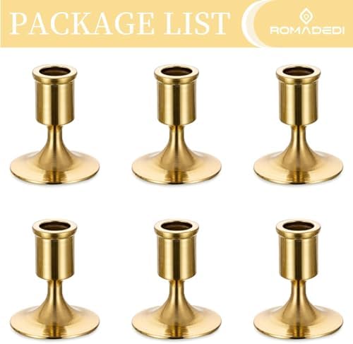 Romadedi Gold Candlestick Candle Holders for Taper, 6 PCS Gold Brass Color Candle Stick Candle Holder for Table Centerpiece, Wedding Reception, Festive Christmas Mantel Decoration or Home Decor - Image 6