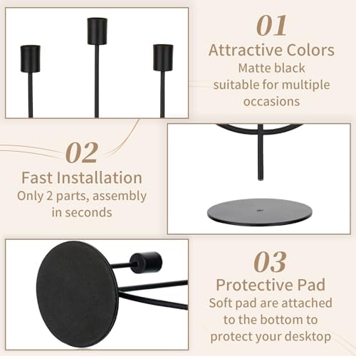Sziqiqi Black Candelabra Candle Holders, 3 Arm Candelabra for Halloween - Image 6