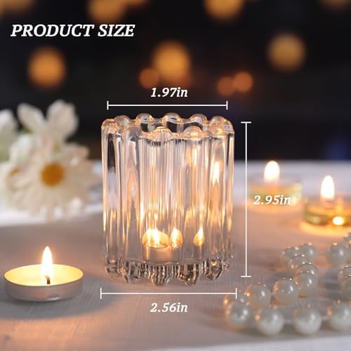 Glass Clear Votive Candle Holder, Ribbed Votive Candle Holders Set of 6 - Image 2
