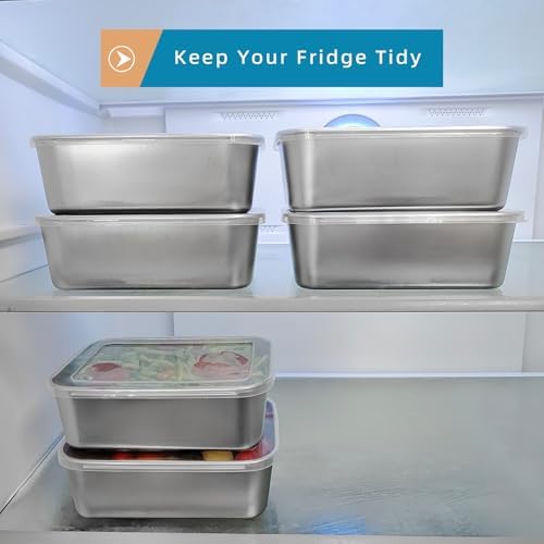 6 Pcs (34oz) Stainless Steel Food Containers with Clear Lids, 7" x 5.1" Stackable Snack Storage Boxes, Deli Meat Keeper for Refrigerator or Picnic, BBQ Party, Office, Gym Lunch - Image 4