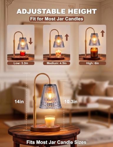 Candle Warmer Lamp with Timer & Dimmer, Adjustable Light Smoky Grey Glass Candle Warmer for Jar Candles, Home Gifts, Brass Electric Wax Melt Warmer with 4 Bulbs (2 Pack) - Image 5