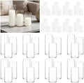 24-Pack White Pillar Candles (2''X3,4,6) & 24-Pack Glass Cylinder Vases(2.6''X5,6,8),Hurricane Candles,Wedding Centerpiece Decor Set-Mixed Heights for Table, Proposal, Event. by Veiuwa