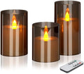 wemarry Flameless Candles 4" 5" 6" Acrylic Glass Pillars 3" Diameter Battery Operated Flickering Candles Include 8-Key Remote with Timer Function 400+ Hours (Gray, Warm Light 3 Pack) by wemarry