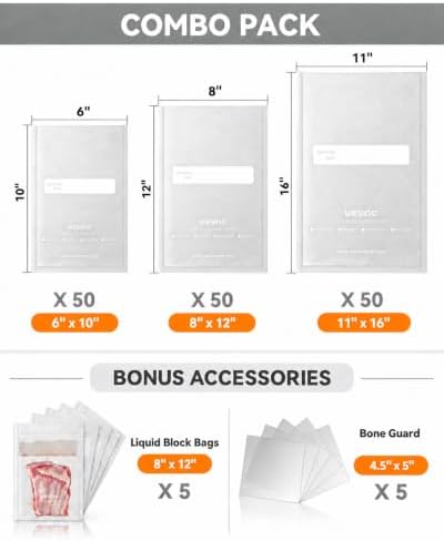 Wevac Vacuum Sealer Bags 150 Gallon 11x16", Quart 8x12", 6x10" for Food - Image 2