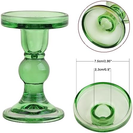 6-Piece Set of Green Glass Candlestick, Crystal Candlestick Holder Holder and Conical Candle, Christmas Candle Holder Decoration, Family Living Room Wedding Candle Holder (green2sets) - Image 3